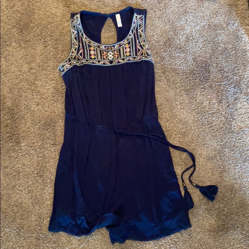 Navy Embroidered Sleeveless Jumpsuit